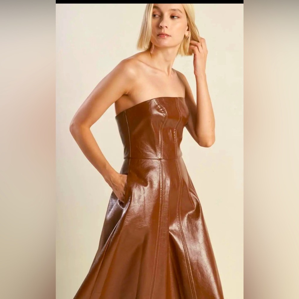 Fran Faux Leather (midi a-line  dress with pockets